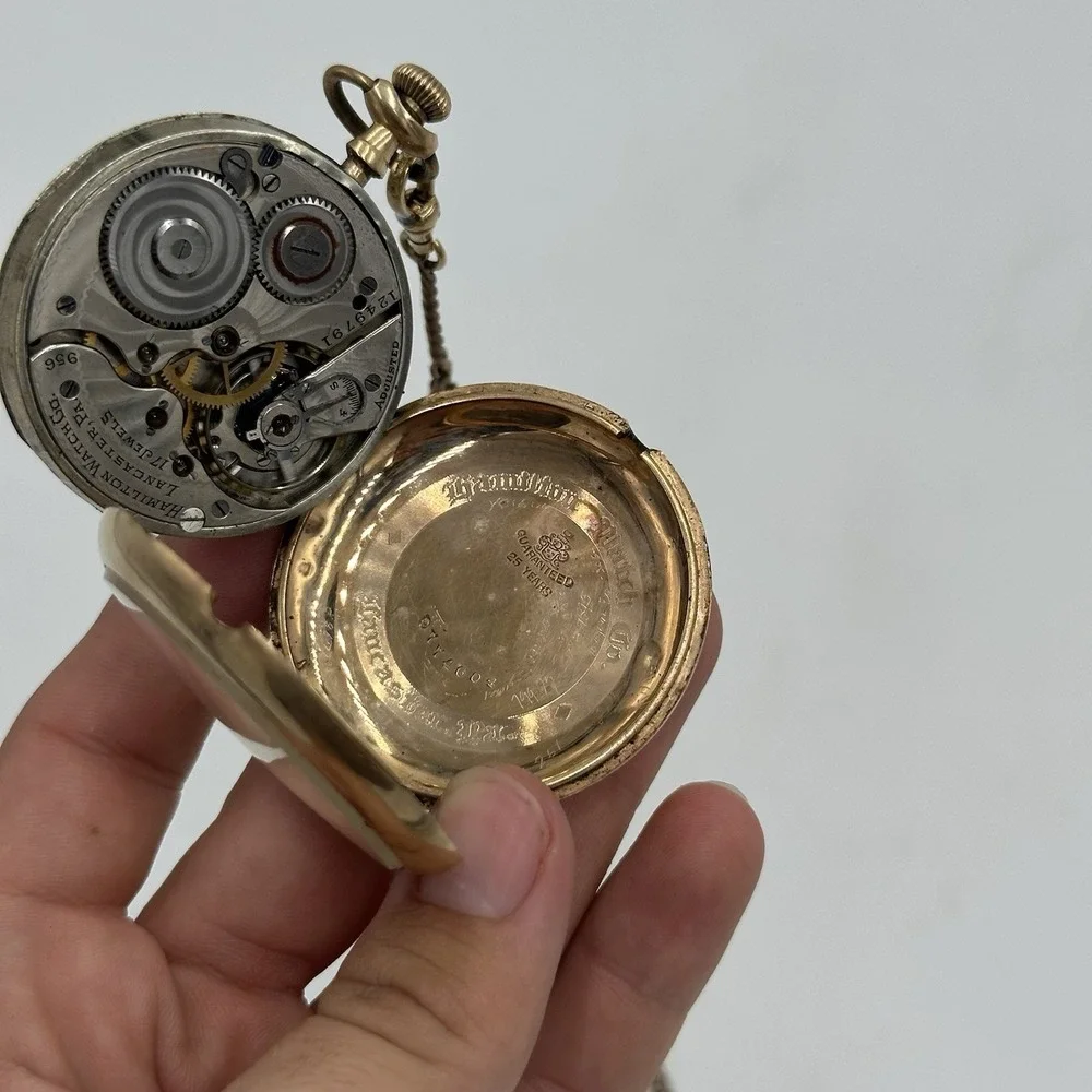 VTG 1915 Hamilton 956 Antique Pocket Watch 16s 17j Gold Filled Lancaster + Chain